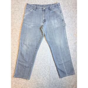 Wrangler Jeans Mens 34x32 Blue Denim Carpenter Straight Leg Pockets Baggy